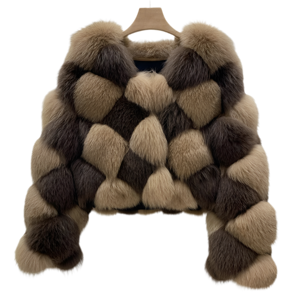 Check Her Board Real Fox Fur Crop Coat