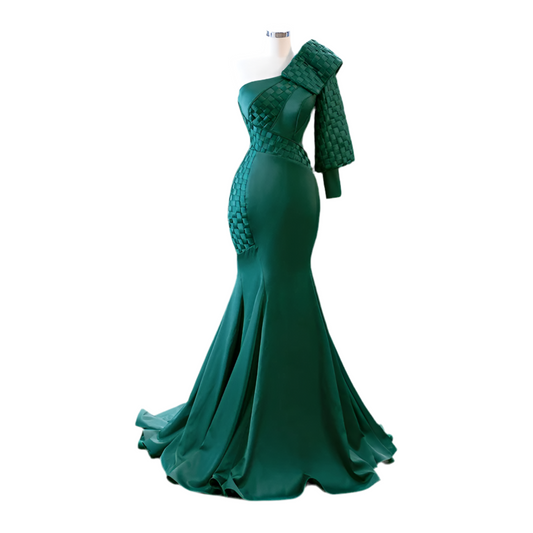 Fine Satin Emerald Mermaid Gown