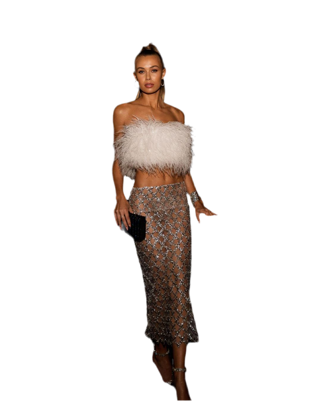 Diamond Hands Ostrich Feather Two-Piece Set