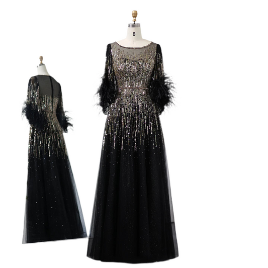 Glory Luxury Feather Sleeve Evening Gown