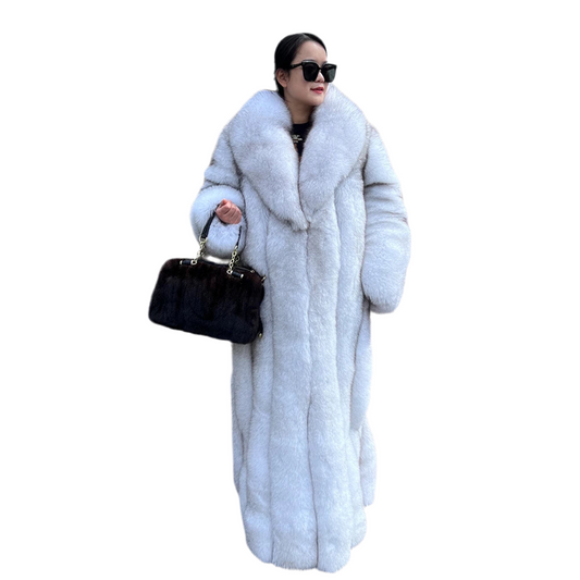 Clock It Blue Authentic Fox Fur Trench Coat