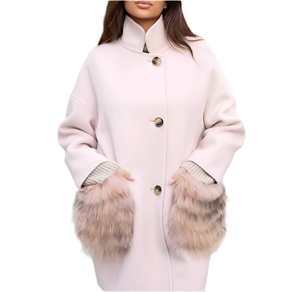 Classic Cashmere Coat Mid Length Real Fur Pockets